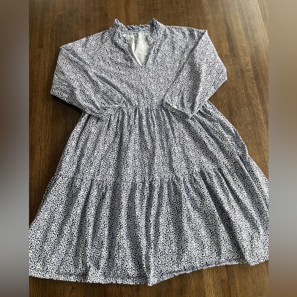 Duffield Lane Navy White Pattern Cotton Dress Summer Classic Preppy - Size M